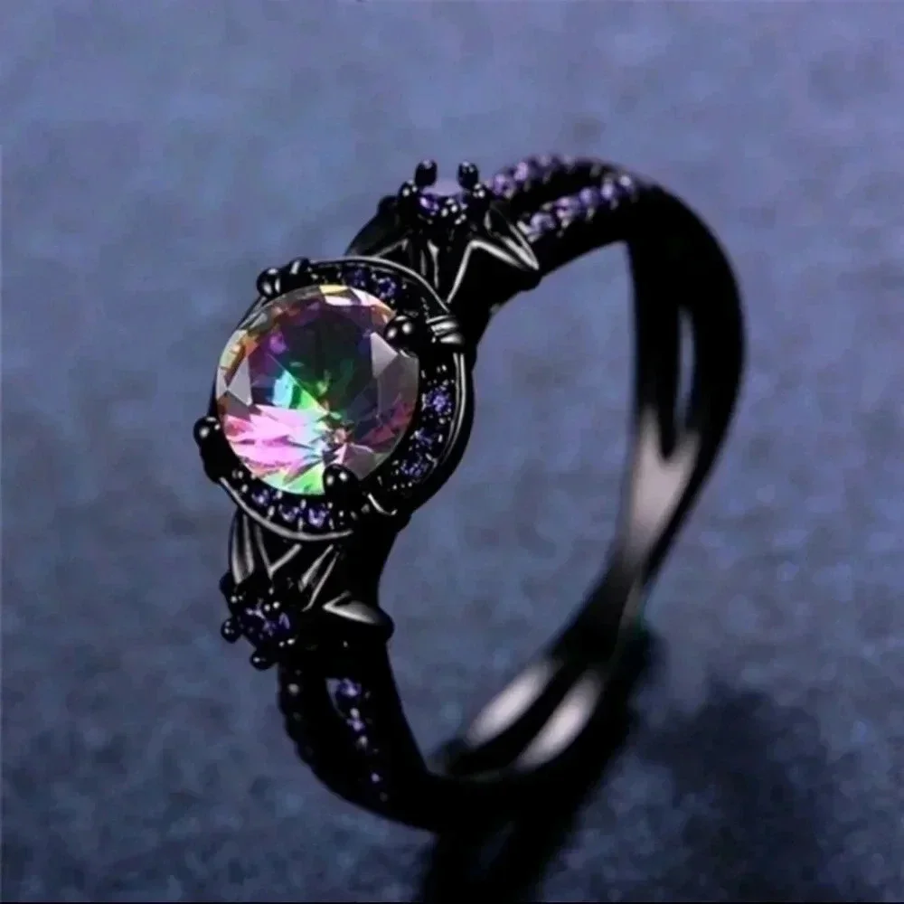 Women's black and purple moon stone faux jewel jewelry detailed Gothic Style